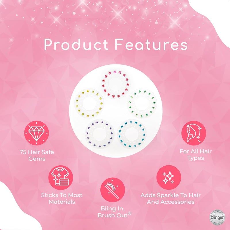 Blinger ® Sparkle Collection Refill Pack - Princess | 5 Discs – 75 Rhinestones | Bling In Brush Out | Works with Hair Styling Tool (Multicolored) - Image 3